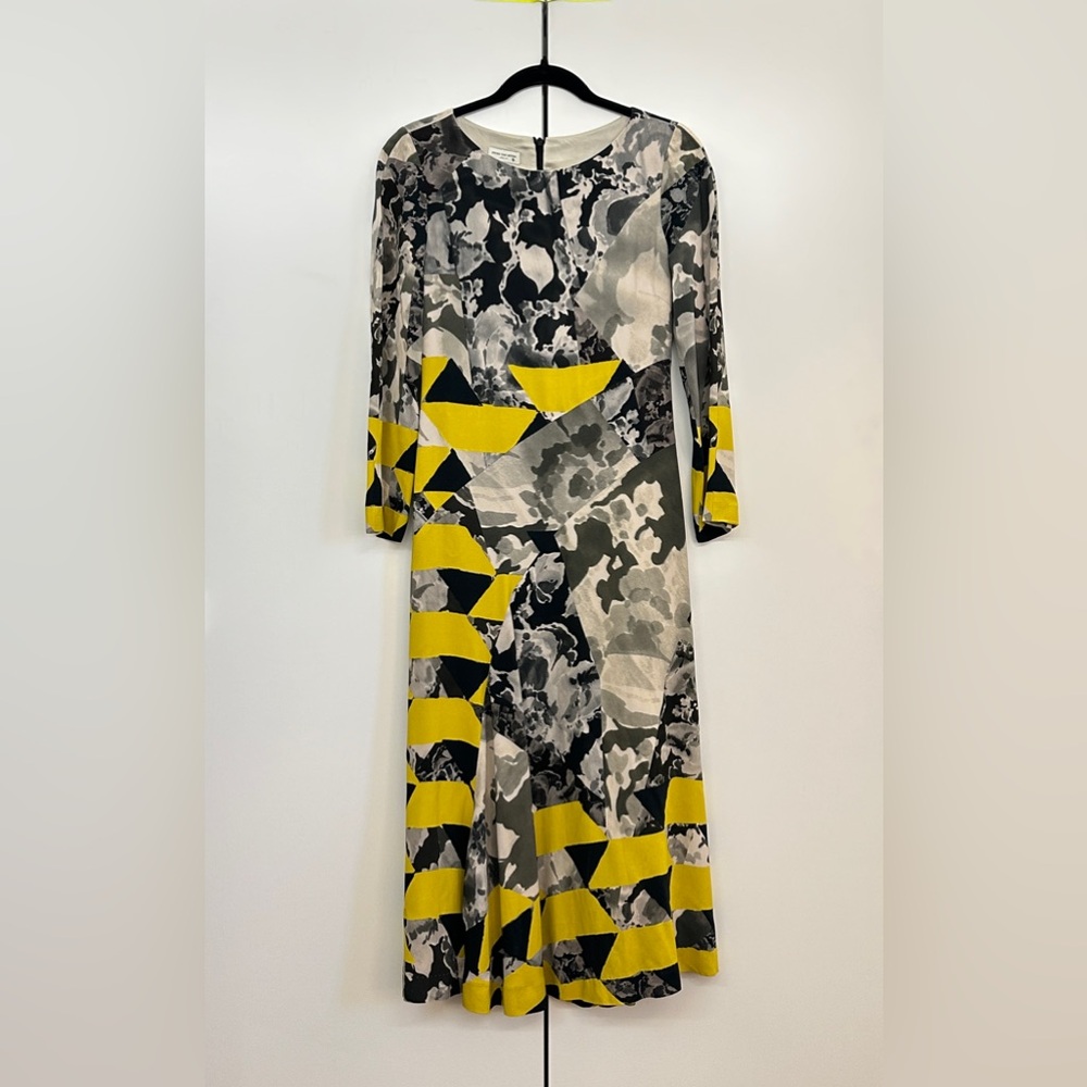 Dries Van Noten Geometric Print Dress in Black and White / Yellow in size 34 / 2